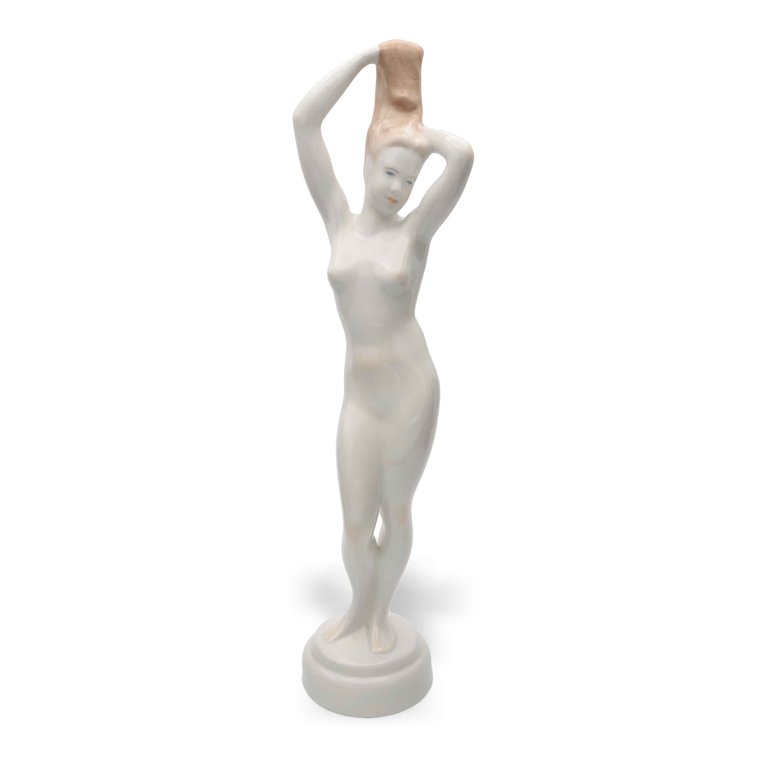 Aquincum Art Deco Porzellanfigur Badende Nackte Dame, Handbemalt, Vintage Keramik Sammler Skulptur